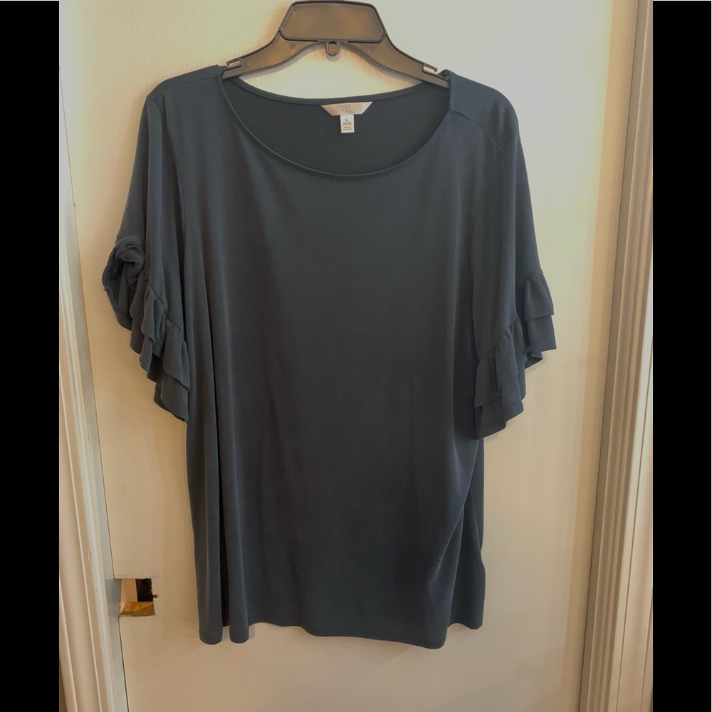 Charcoal Gray Ruffle Sleeve Top